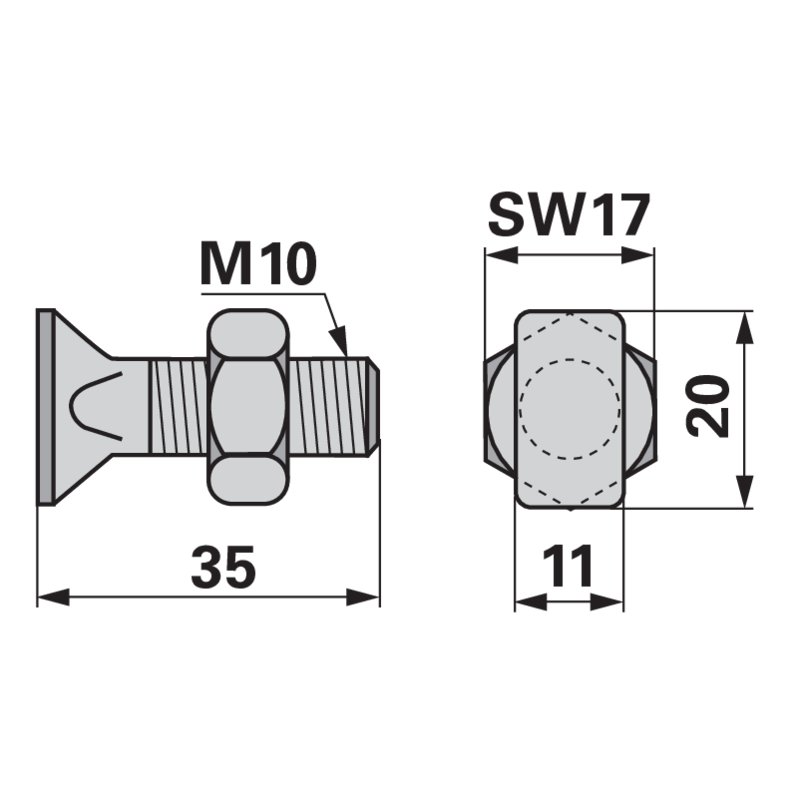 VIERKANT-SENKSCHRAUBE M10X32 +
