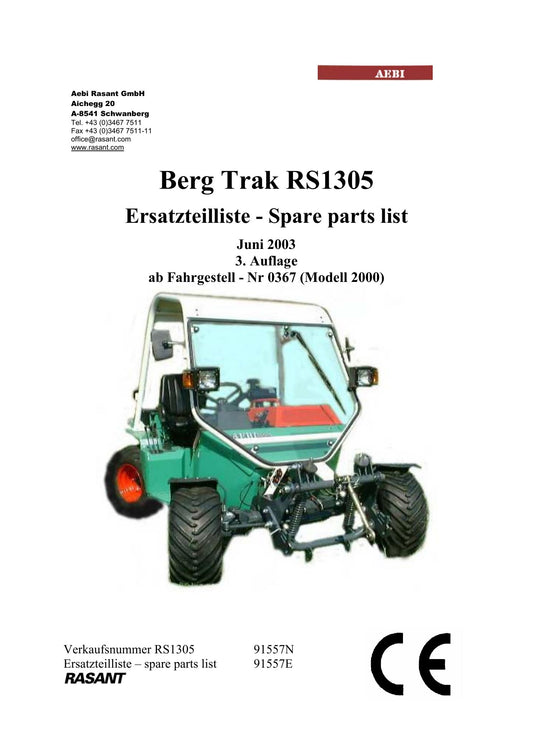AEBI Rasant Berg Trak RS1305 – Originale Ersatzteilliste (ab Fahrgestell-Nr. 0367) – Vorschau 1