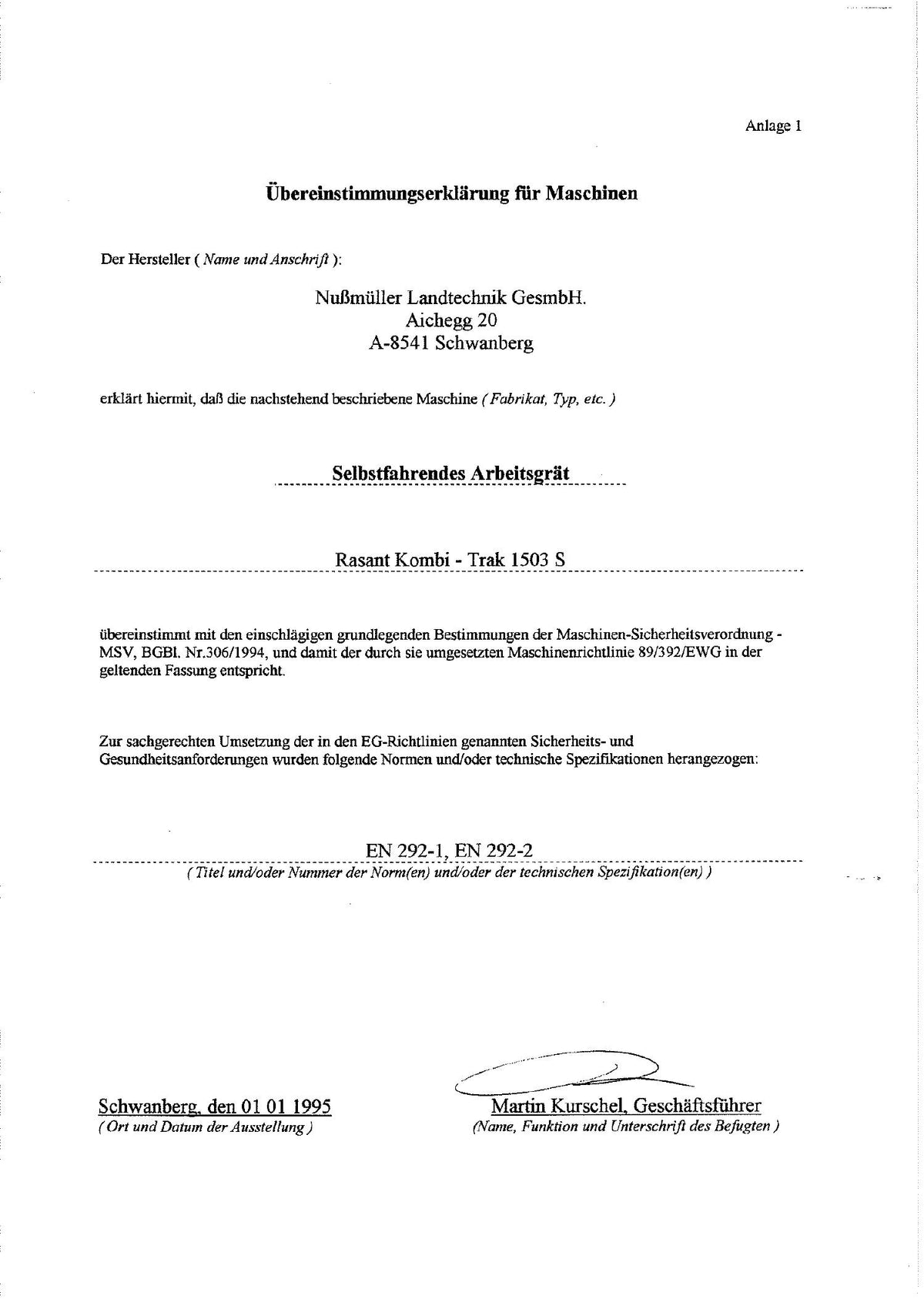 AEBI Rasant Kombi-Trak 1503 S – Betriebsanleitung und Ersatzteilliste (1. Auflage) – Vorschau 3