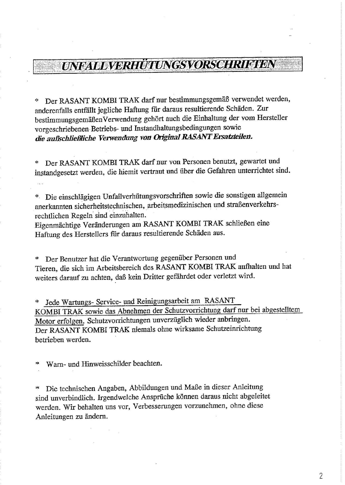AEBI Rasant Kombi-Trak 1903 S/SD-15 – Betriebsanleitung und Ersatzteilliste – Vorschau 3