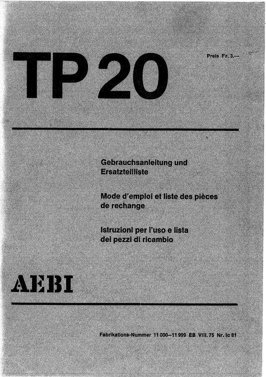 AEBI Transporter TP20 – Betriebsanleitung und Ersatzteilliste (Fabrikations-Nr. 11000–11999) – Vorschau 1